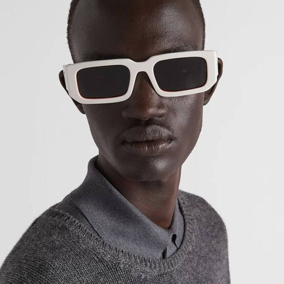 NEW Prada PR06YS 17M5S0 Talc Orange Dark Grey Rectangle Unisex Sunglasses - Picture 5 of 12